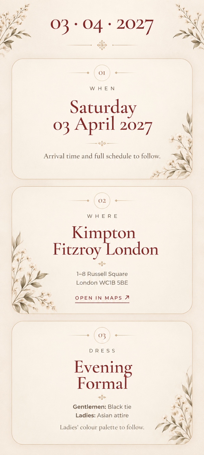 Wedding celebration details for Atiah and Tanzil
